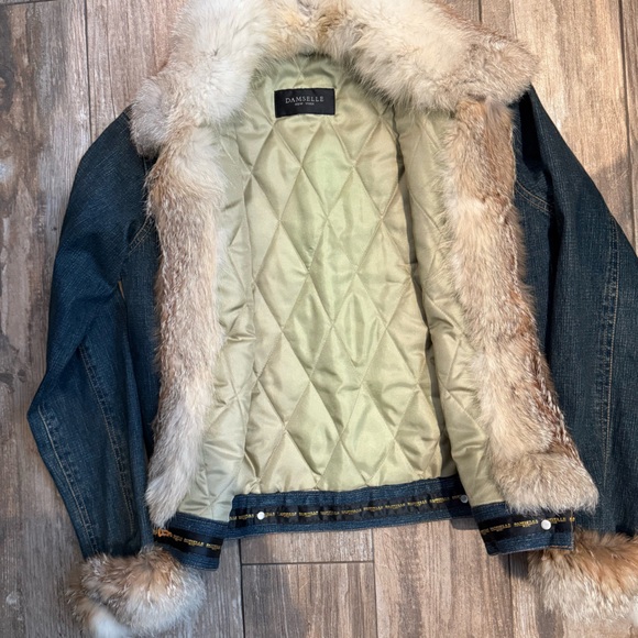 Vintage Genuine Real Fox Fur Denim Jacket - Picture 2 of 7